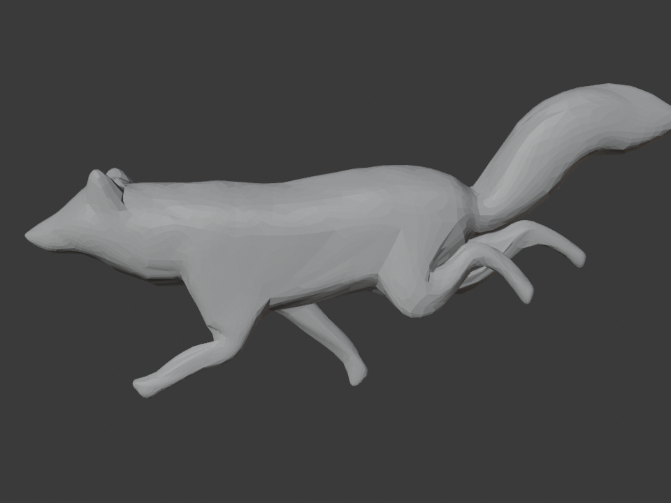 The same creature and pose after SkinSmart's local re-solve, with smooth junctions and intact volume