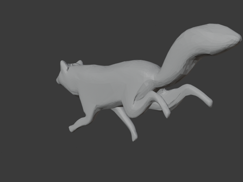 A repaired fox rig mid-run, deforming cleanly